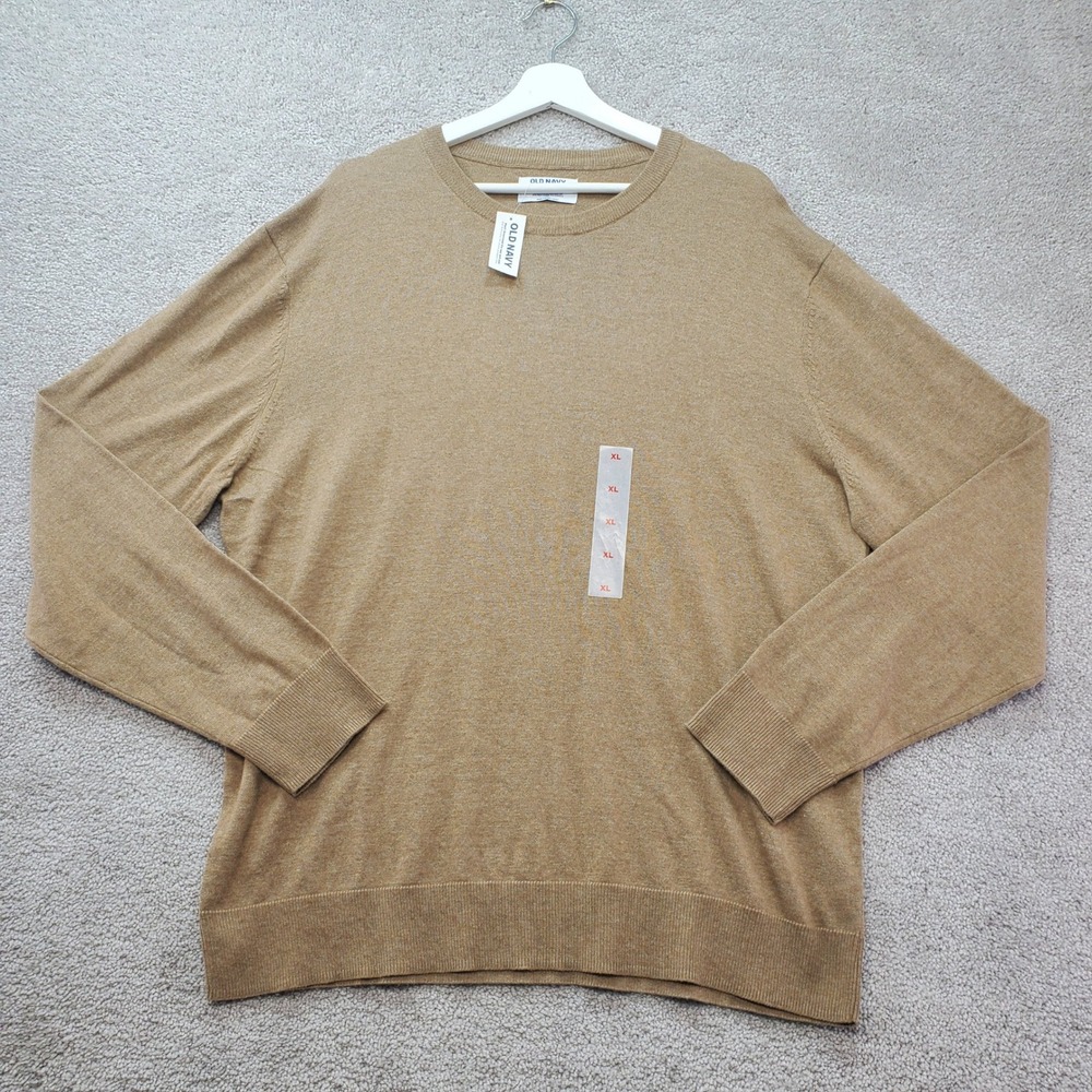 Old Navy Sweater Mens XL Tan NEW Crewneck Long Sleeve Knit Cabin Preppy College